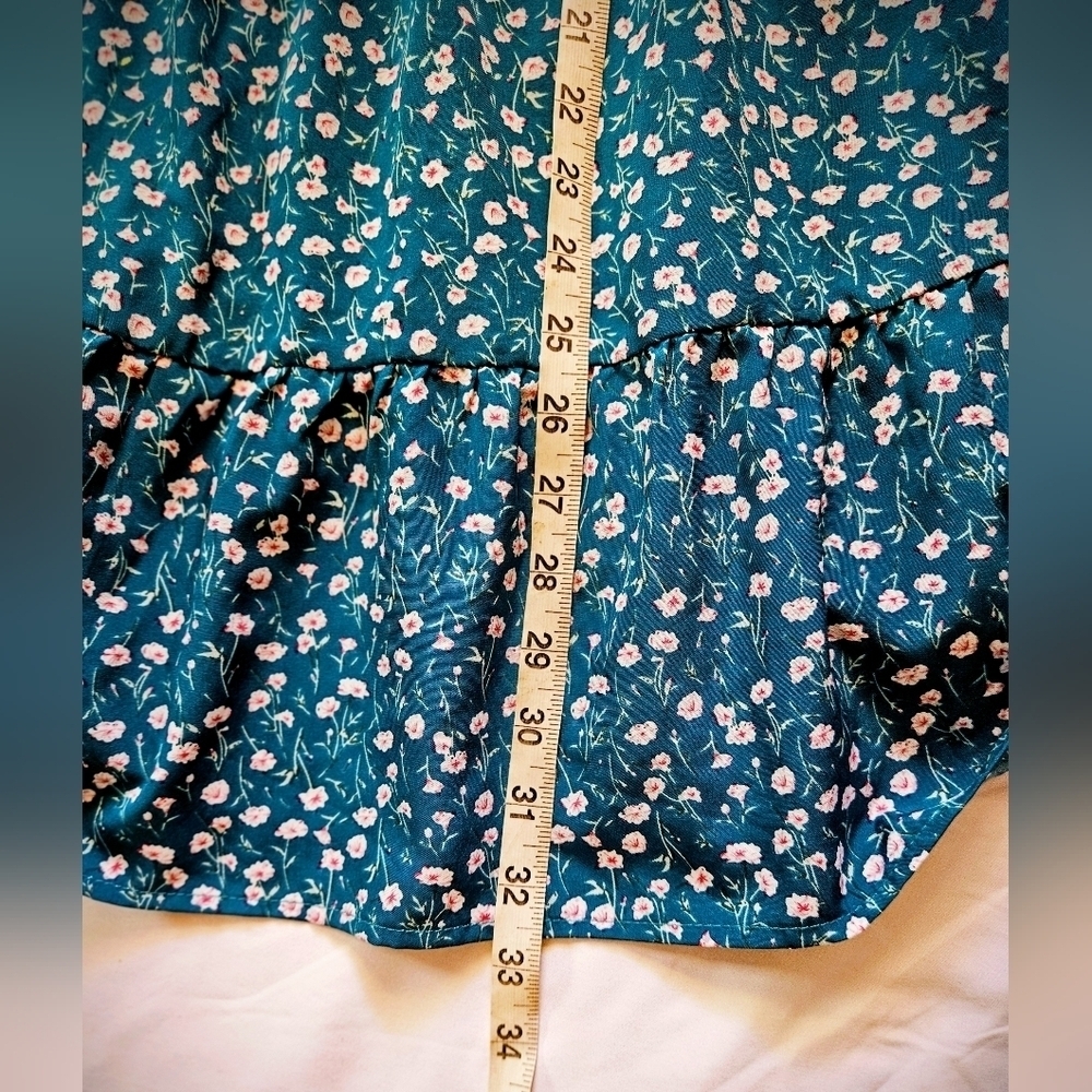 Unbranded Womens Teal Blue & White Floral Short Trapeze Dress Size Small - Picture 10 of 12